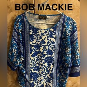 Bob Mackie Blue and White Floral Top
